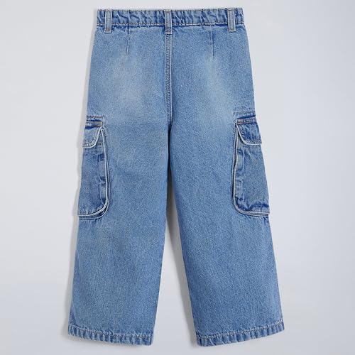 Hopscotch Girls Cotton Cargo Jeans in Blue Color for Age (4-5 Years)