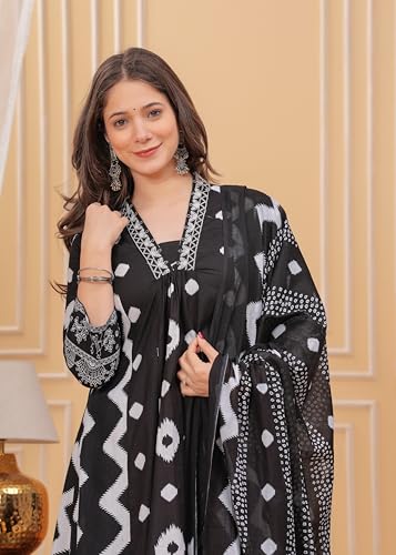 Manojava Women's Kurta with Palazzo and Dupatta Set, Traditional Indian Ethnic Wear, 3 Piece (IN, Alpha, XL, Regular, 3, BLACK)