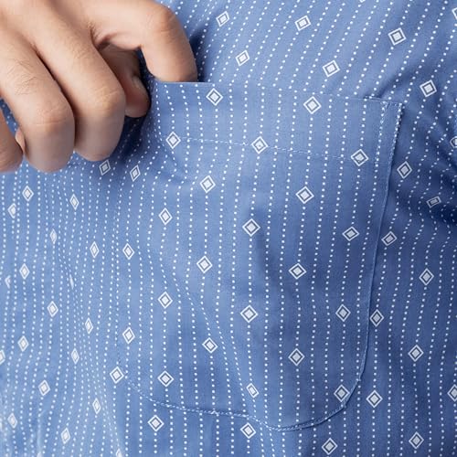 Fruit of the Loom mens Broadcloth Short Sleeve Top and Long Pants Pajama Set, Medium Blue, Small