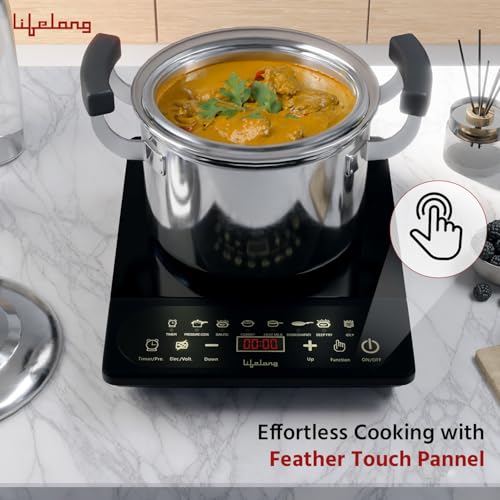 Lifelong 2100 Watt Induction Stove Touch Panel,Upto 5.5KVA Surge Protection,Electric Induction with 7 Preset Indian Menu Options,Auto Shut-Off&Temperature Control,1 Year Manufacturer's Warranty,Black