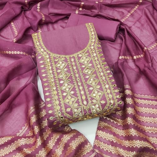 Leeli Peeri Designer Women's Vichitra Silk Embroidery Work Unstitched Salwar Suit Dress Material