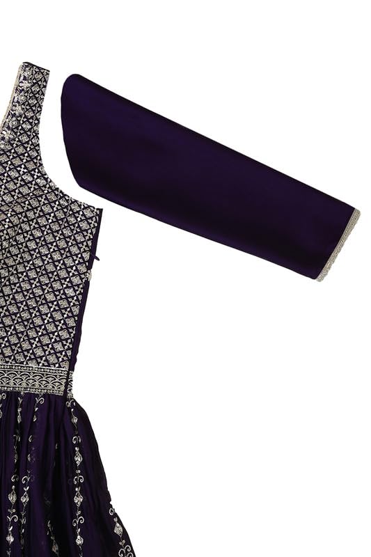 Soch Womens Purple Georgette Blend Embroidered Gown with Sequins