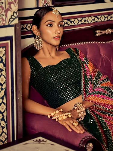 Zeel Clothing Women's Sequins Thread Embroidered Georgette Lehenga Choli With Dupatta (6003-Green-Women-Lehenga-Choli-New; Free Size)(Green)