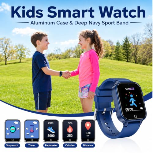Goodatech Smart Watch for Kids 4-12 Years Boys Girls, 26 Puzzle Games,HD Camera,Video Music Player,Pedometer,Flashlight,Alarm Clock,Parent Control, Aluminum Case,Sport Band (Blue)