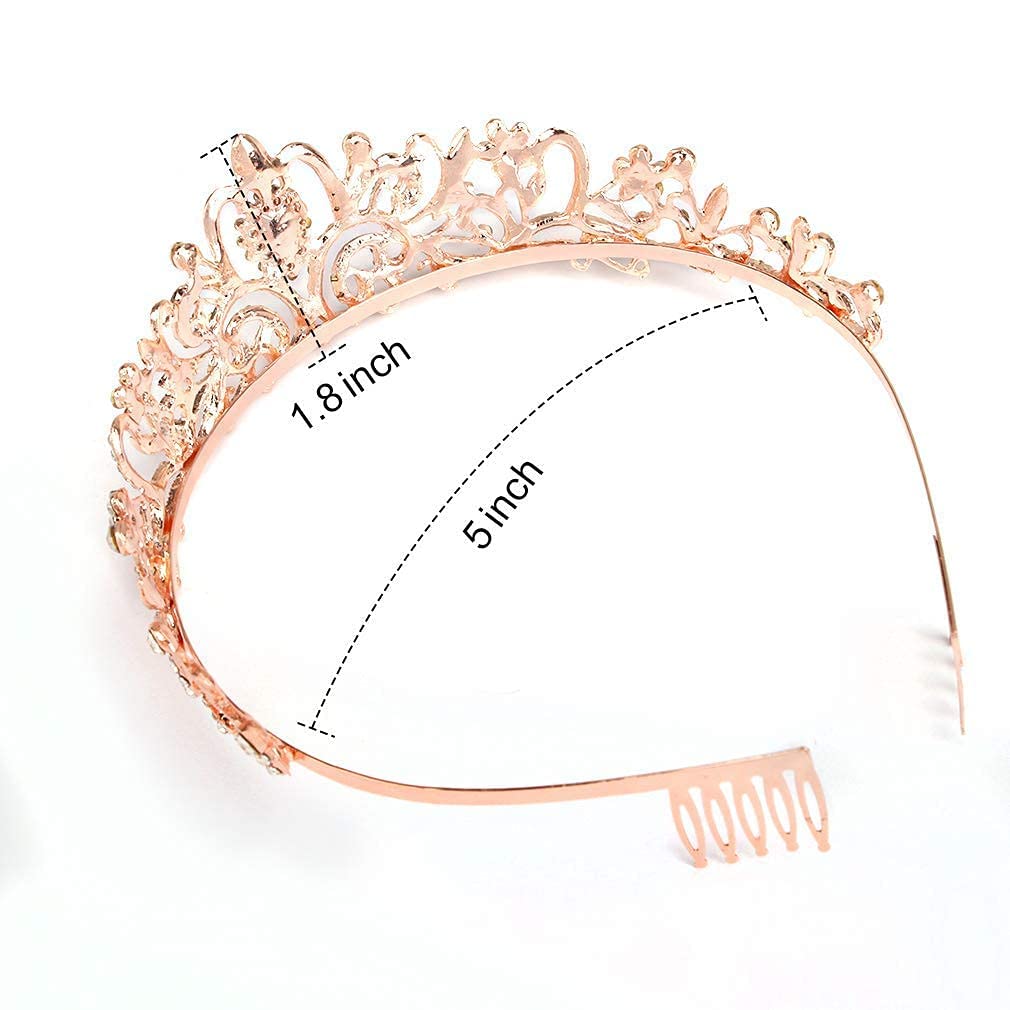 Shining Diva Fashion Crystal Tiara and Crown for Women Stylish Headband Crowns with Comb Tiaras for Girls Kids Queen Princess Wedding Bridal Birthday Gift Hair Accessories (Rose Gold) (rrsd15414hb)