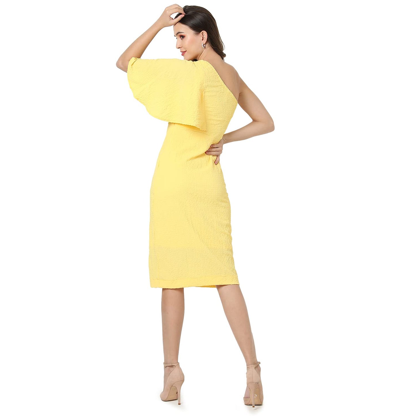 Campus Sutra Women Solid Design Stylish One Shoulder Casual Dresses(SSMR22_CSWSSDR5085_L) Yellow