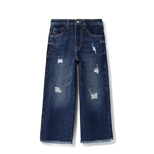 United Colors of Benetton Solid Wide Leg Fit Damaging Frayed Hem Denim Dark Wash Jeans