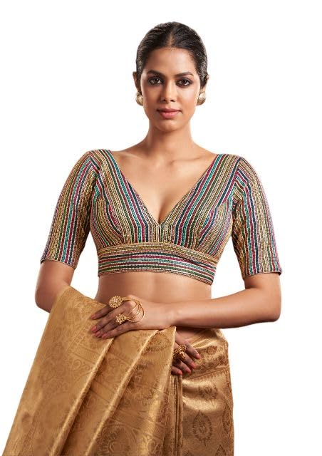 Salwar Studio Stripe Embroidered Readymade Blouse- Pack of 1.