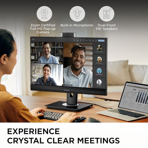 ViewSonic VG2457V 24” (60.96 Cm) FHD 100Hz Video Conferencing Docking Monitor with Windows Hello and Zoom Certified Pop-up Webcam and 5W Speakers