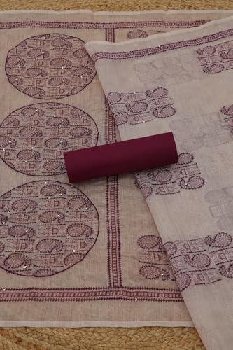 Soch Womens Pink Chanderi Warli Dress Material With Sequins