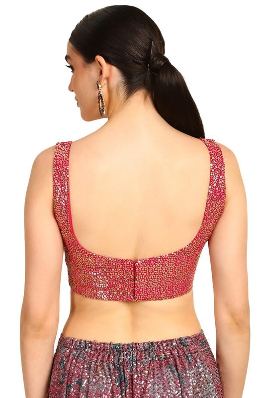 Soch Womens Fuchsia Sequinned Embellished Georgette Padded Blouse