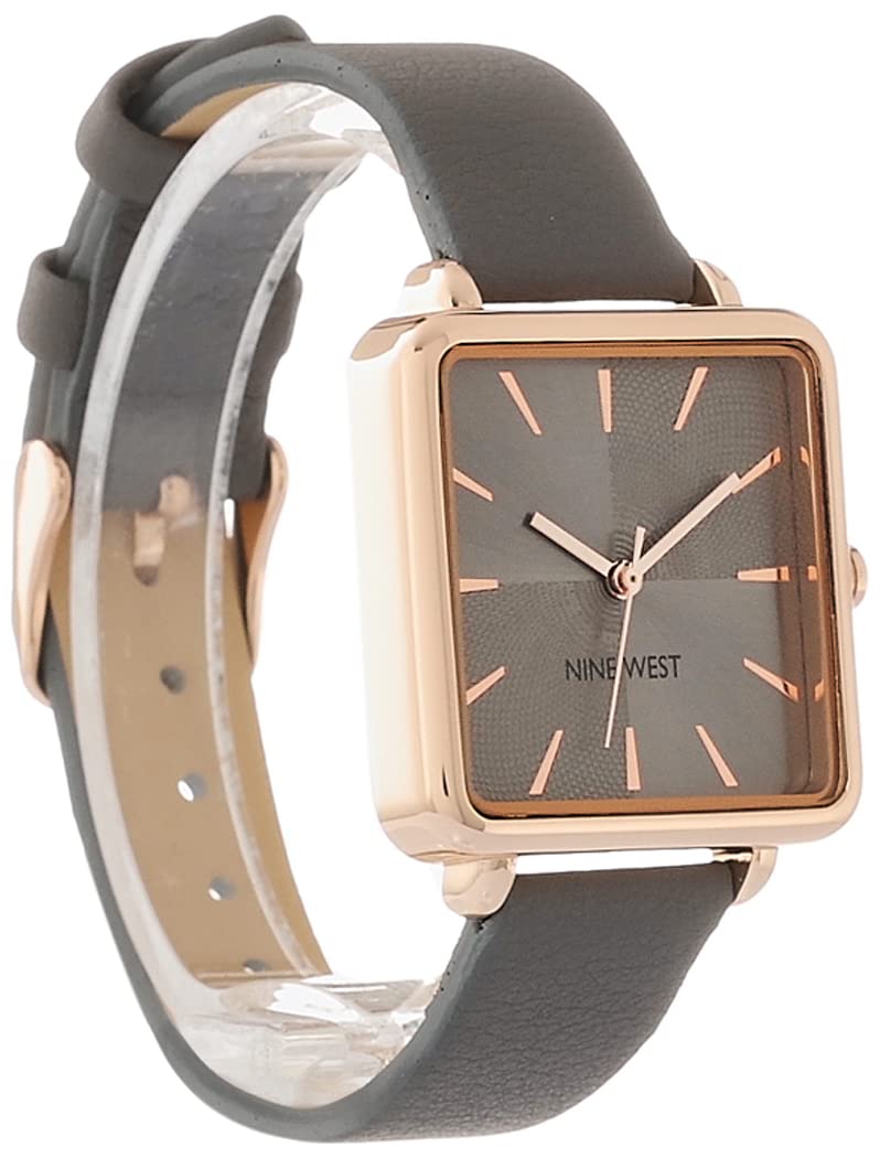 Nine West Women's Analog Watch, Grey Faux Leather Strap, Vegan Leather Strap, Limited Movement, Scratch-Resistant, Grey/Rose Gold, NW/2670RGGY