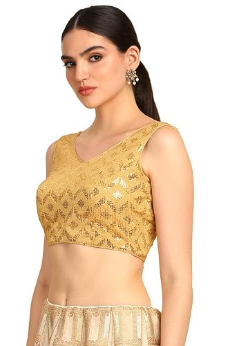 Soch Womens Gold Sequinned Embellished Georgette Padded Blouse