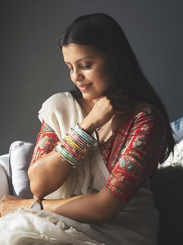 Taasha Craft Pastel-Toned Bangle Set with Ghungroo, Inspired from Kashmiri Bangles Soft, Elegant, and Perfect for Everyday (Size: 2.4, 16 Bangles)