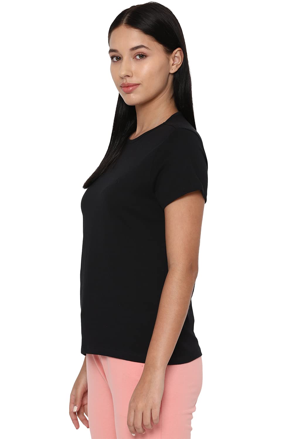 Allen Solly Women's Solid Regular Fit T-Shirt (AHKCCRGPP98080- Black XL)