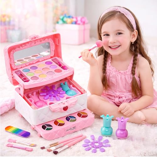 Amazon Brand - Jam & Honey Kids Makeup Kit for Girl, Girls Princess Play Make Up Toys Unicorn Toys for Girl Real Washable Makeup , Makeup Set for Age 3+ Year Old Birthday Gift (Makeup Kit)