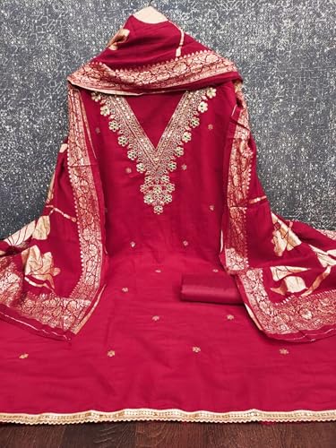 Leeli Peeri Designer Women's Silk Embroidery Work Unstitched Salwar Suit Dress Material