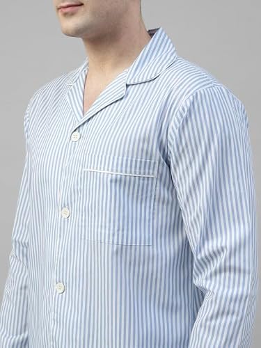 Hancock Men Cotton Striped Relaxed Fit Night Suit White Size S