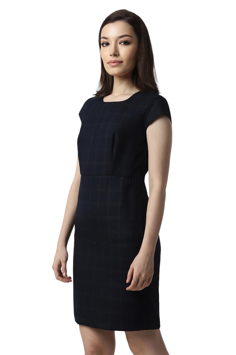 Van Heusen Women's Polyester Blend Asymmetrical Mid-Thigh Length Dress (VWDRFRGFP28456_Navy