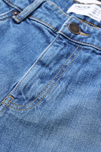 SNITCH Men Blue Jeans | Comfort Fit Mid Rise Straight Leg | Cotton Blend with Medium Stretch & Light Distressed Pattern | Casual & Street Wear for All Seasons