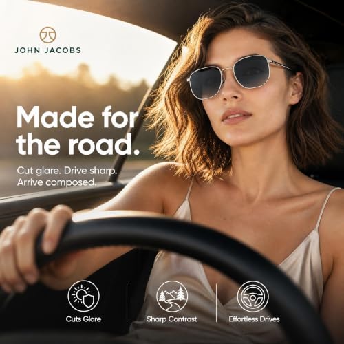 John Jacobs Grey | Full Rim Hexagonal Stylish & Premium Sunglasses | JJ Acetate | Polarized and 100% UV Protected | Men & Women | Extra Narrow | JJ S12807S