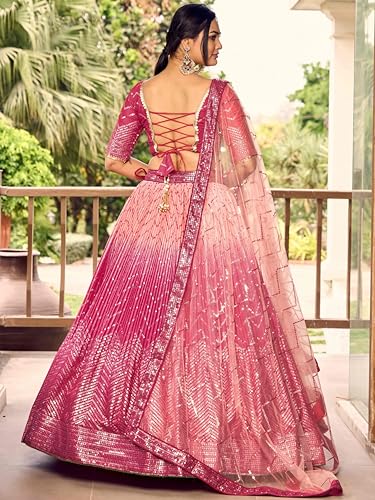 Zeel Clothing Women's Zari & Sequins Embroidered Art Silk New Semi-Stitched Lehenga Choli With Dupatta (5057-Pink-Womens-Lehenga-Choli-Latest; Free Size)