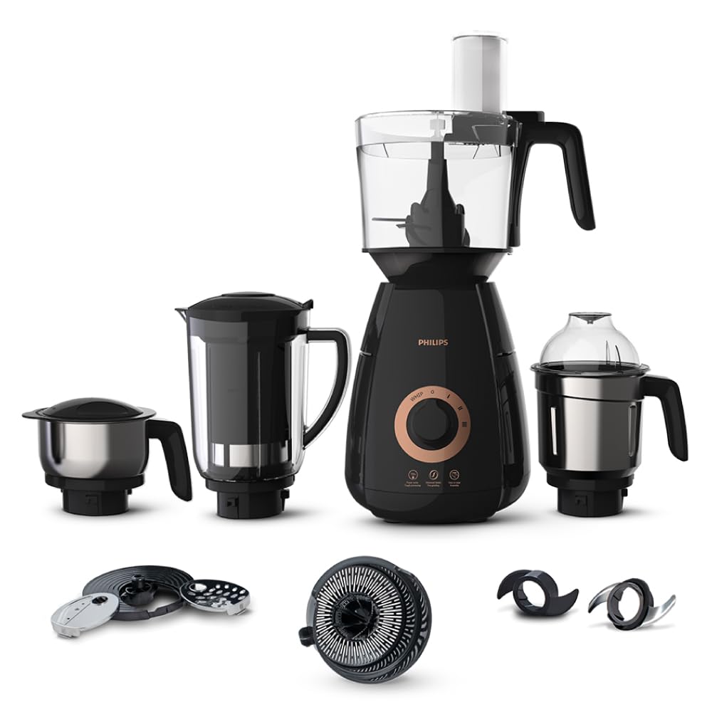 PHILIPS Mixer Grinder + Food Processor, 3-in-1 750 Watt (Mixer Grinder for home + Juicer + Food Processor) 4 Jar, (HL7707/01)