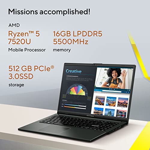ASUS Vivobook Go 15 (2026),AMD Ryzen 5 7520U,AMD Radeon iGPU,16GB RAM,512GB SSD,FHD,15.6"(39.6 cm),Windows 11 Home,M365 Basic(1Y),Office 2024,Mixed Black,1.63 Kg,E1504FA-BQ2490WS,Thin & Light Laptop