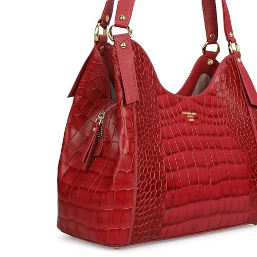 Da Milano Leather Shoulder Bag for Women - Purple (01208M-OL)