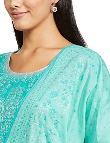 BIBA WOMEN PRINTED FITTED SALWAR KURTA DUPATTA(SKDSHWETH S7820_TURQUOISE_34)