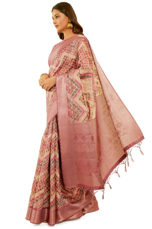 Soch Womens Blush Pink Zari Woven Chanderi Jacquard Saree