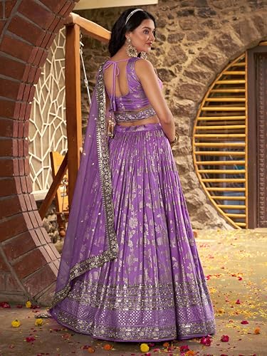 Zeel Clothing Women's Sequins Zari Embroidered Dola Silk Jacquard Lehenga Choli With Dupatta (7100-Women-Lehenga-Choli-Latest, Free size) (Lavender)