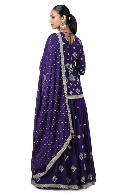 Soch Womens Purple Chinon Embroidered Ghagra Choli With Sequins