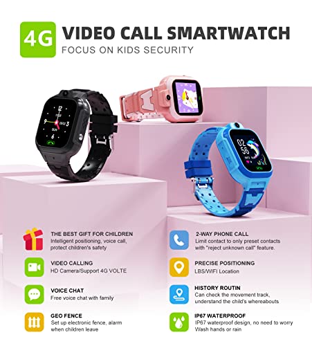 WEARFIT Scout 4G Kids Smart Watch with GPS Tracker - 2-Way Video Calling, Location Tracking, SOS Alert & Parental Controls 7 Games - Smartwatch for Boys & Girls Ages 3-12 No Jio Support (Pink)