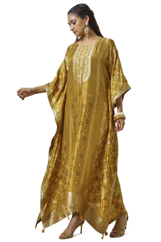 Soch Womens Mustard Brocade Zari Woven Kaftan with Beads