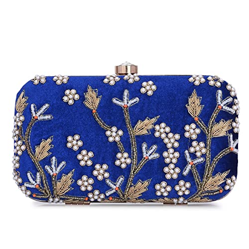 For The Beautiful You Blue Embroidered Women's Clutch (619)