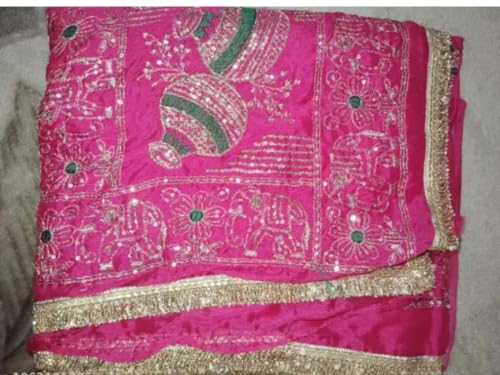 Women’s Rani Pink Traditional Rajputi poshak Gold Embroidered Ethnic with Zari Sequin Work, Kalash & Elephant Motifs