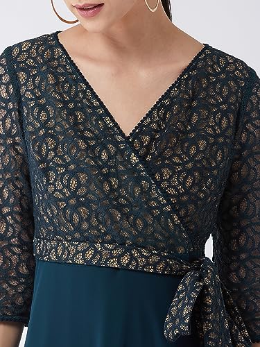 Miss Chase Women's Floral Printed Relaxed Fit V-Neck 3/4th Sleeve Maxi Dress (MCSS21D14-67-83-09, Teal, XXXXL)