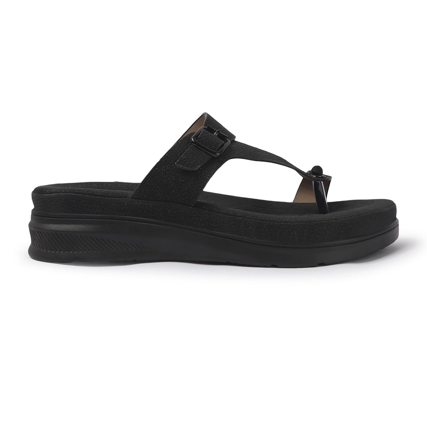 Charmwalk Women’s Stylish Wedge Toe-Ring Sandals | Soft Comfortable Thong Slip-On Chappal | Daily Wear Lightweight Sandals for Ladies & Girls (Black, UK Footwear Size System, Adult, Women, Numeric, Medium, 4)