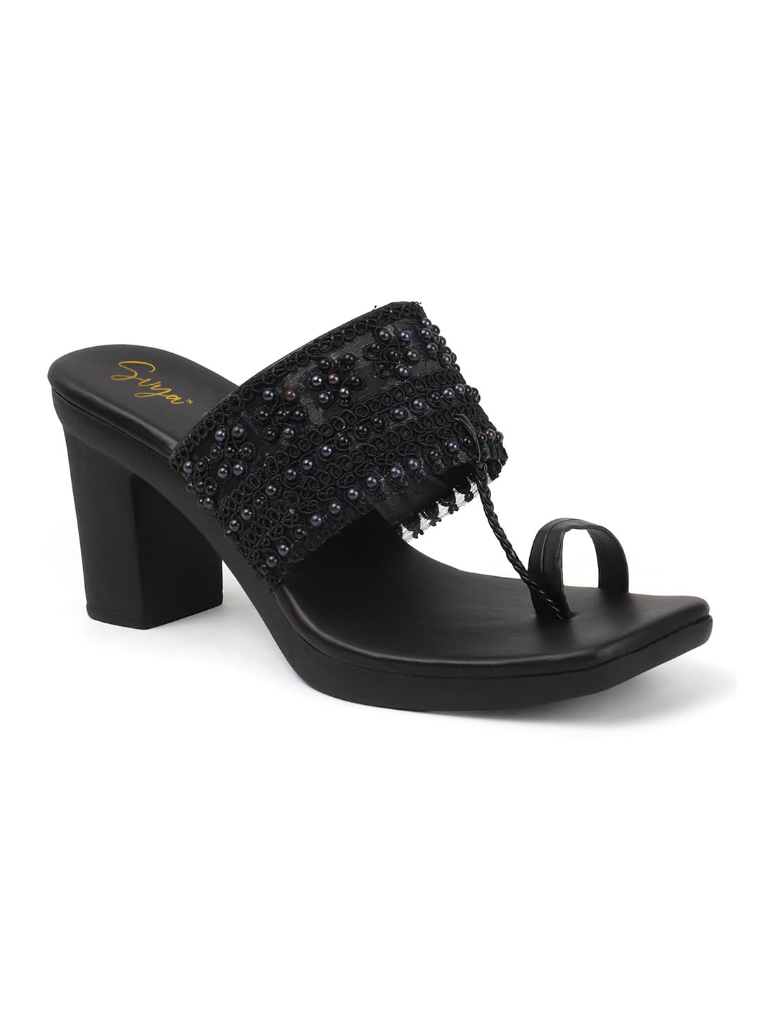 SVYA, Women Stylish Block heel Sandals For Casual Wear, Comfort Sandal for girls (Black, UK Footwear Size System, Adult, Women, Numeric, Narrow, 6)