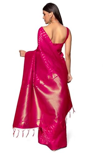 Soch Womens Fuchsia Tussar Zari Woven Saree with Tasselled Border
