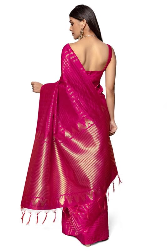 Soch Womens Fuchsia Tussar Zari Woven Saree with Tasselled Border
