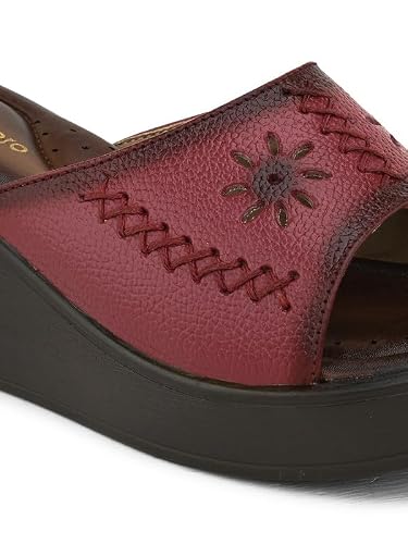 pelle albero Women's Latest Trendy Cherry Leather Slip-On Heels Wedge Sandals
