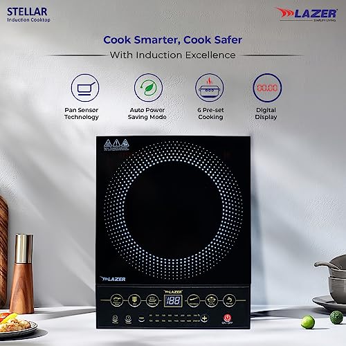 Lazer Stellar Induction Cooktop With Auto Power Saving And Wide Voltage Protection | Digital Display| 2000 Watt ( Black), Sealed