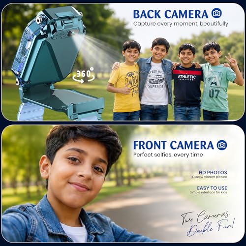 PunnkFunnk Kids Smart Watch with Dual Camara, 360° Rotating Design, HD Display, Video Calling, Chat, Rechargeable Battery & Adjustable Strap, Transparent Body for Boys & Girls - (Aqua Blue)