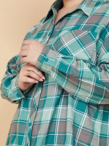 Max Women Checked Oversized Shirt (Green_4XL)