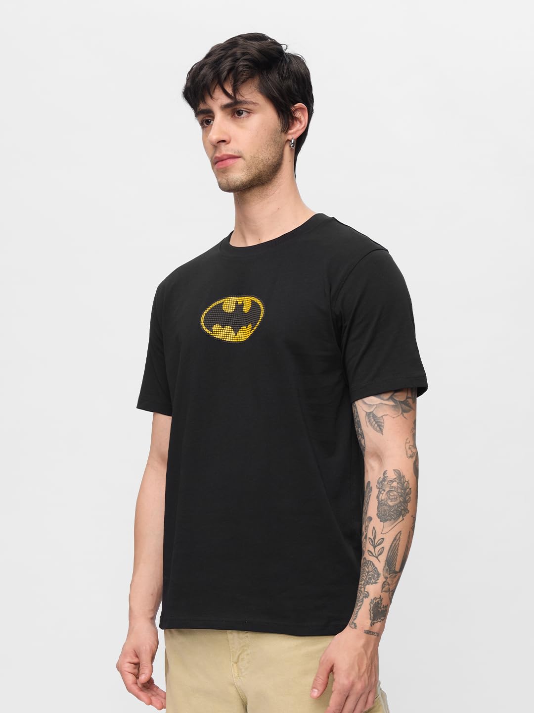 The Souled Store Batman: Classic Logo Men and Boys Short Sleeves Round Neck Printed Regular Fit Cotton T-Shirts Black