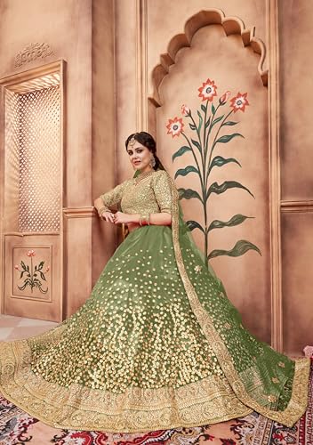 AG Clothing Women's Net Semi Stitched Lehenga Choli With Dupatta | Dori And Sequin Embroidery Pattern | Traditional, Wedding, Ethnic Wear Lehenga (AD-EUPHORIAO1-VOL4-3606-Green)