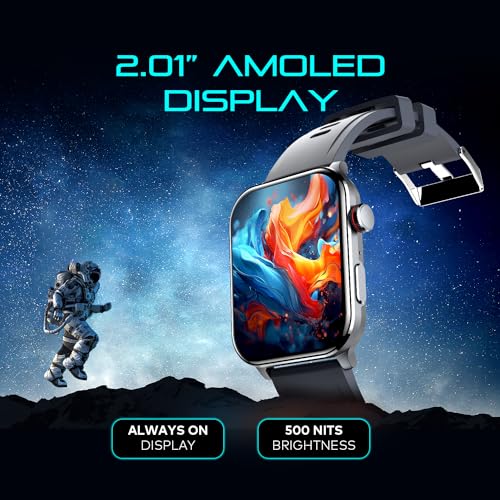 itel ICON-3 Smartwatch with Single chip BT Calling, 2.01" AMOLED Display, 500 Nits Brightness, Functional Crown, IP67 Waterproof, 170+ Watch Faces, 24Hr Health Monitor (Dark Chrome)