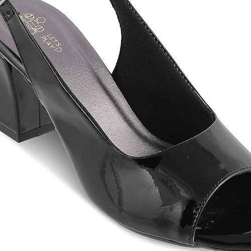 tresmode WOO Women's Block Heel Pump Sandals Black, 7 UK / 40 EU - Open Toe 3 inch Heels Footwear Soft Comfortable